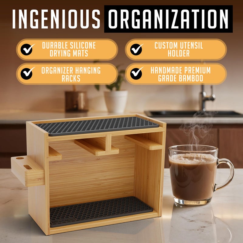 HEXNUB â€“ Bamboo Organizer for AeroPress, Coffee Caddy Station Holds AeroPress Coffee Maker, Accessories, Filters, Cups, Stand includes Dripper Mats (Black) - Image 5